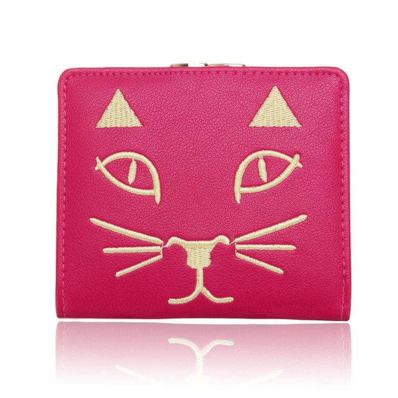 Kobiety Cute Kot Krótki Portfel Ladies Lovely Animal Hasp Purse Card Holder Coin Bags