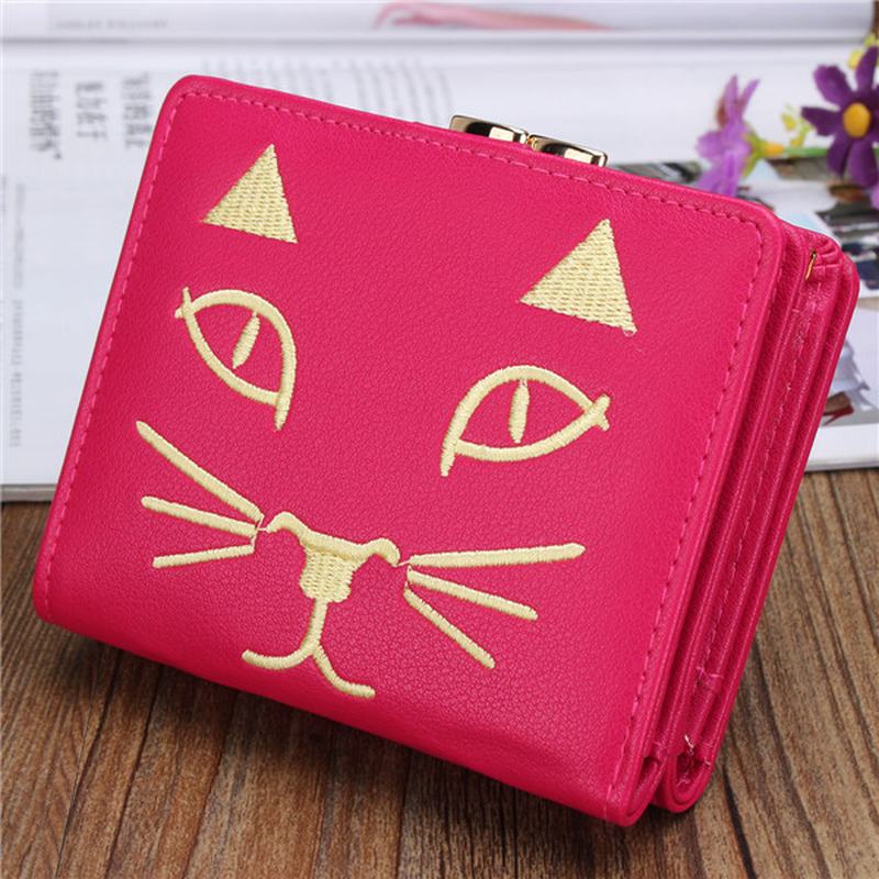 Kobiety Cute Kot Krótki Portfel Ladies Lovely Animal Hasp Purse Card Holder Coin Bags