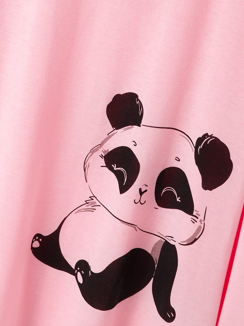 Kobiety Cute Panda Drukowanie O-neck Spodnie W Paski Dwuczęściowe Plus Size Lounge Home Piżamy Zestawy