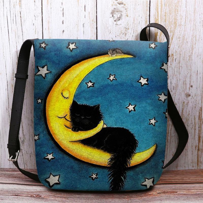 Kobiety CZuł Kot Księżyc Starry Sky Wzór Drukowania Torba Crossbody Torba Na Ramię