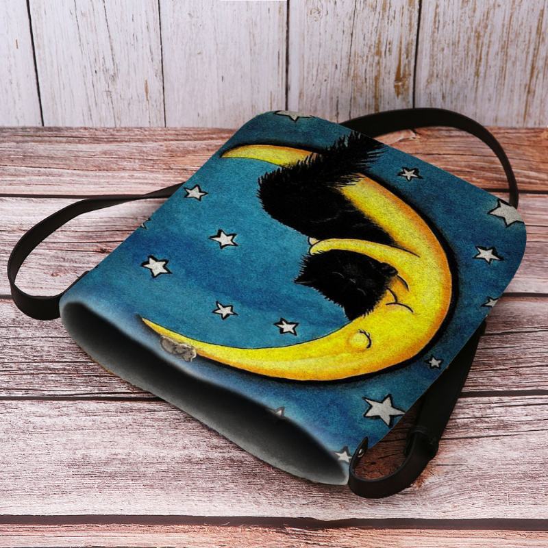 Kobiety CZuł Kot Księżyc Starry Sky Wzór Drukowania Torba Crossbody Torba Na Ramię