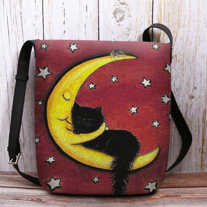 Kobiety CZuł Kot Księżyc Starry Sky Wzór Drukowania Torba Crossbody Torba Na Ramię