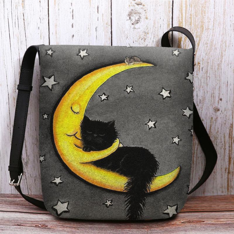 Kobiety CZuł Kot Księżyc Starry Sky Wzór Drukowania Torba Crossbody Torba Na Ramię