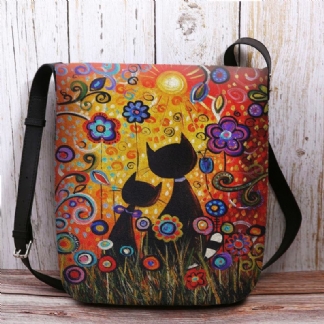 Kobiety CZuły Się Casual Cartoon In Love Koty Widok Z Tyłu Kwiatowy Wzór Torba Na Ramię Crossbody