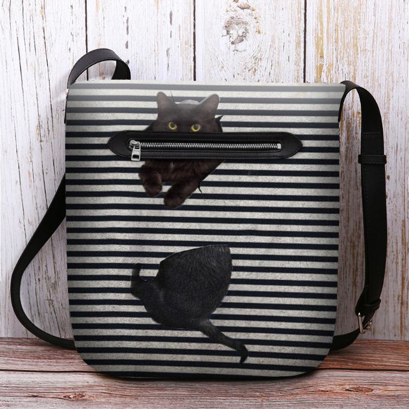 Kobiety CZuły Się Śliczne Casual 3d Kot Kreskówka Stripes Pattern Torba Na Ramię Crossbody