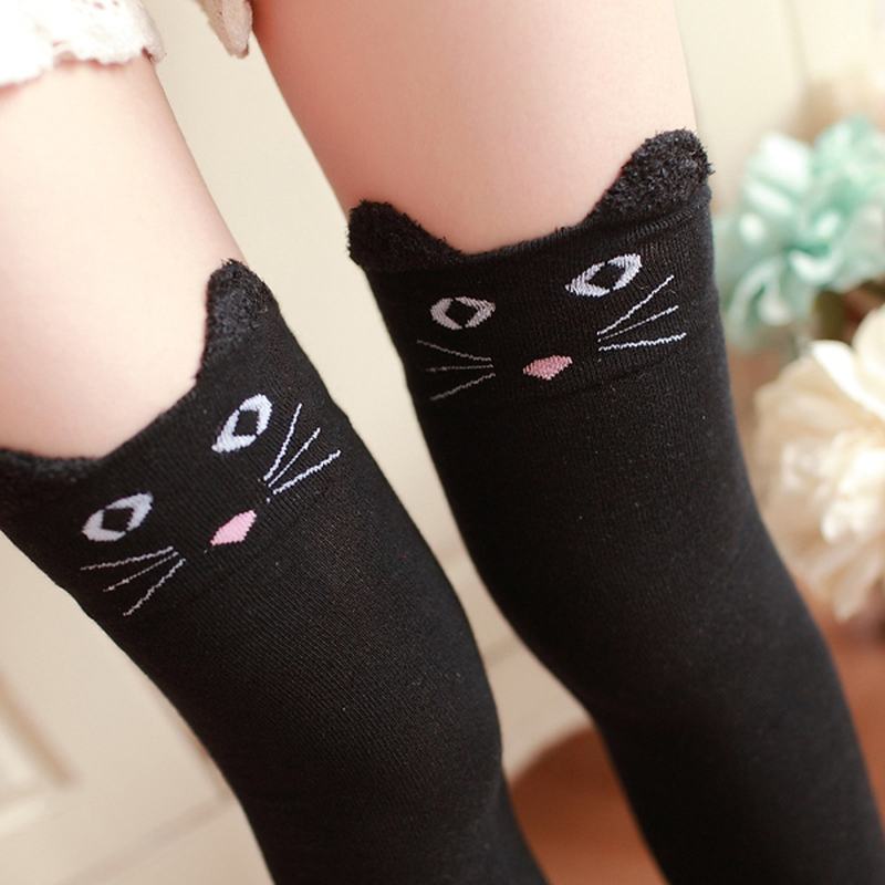 Kobiety Dziewczęta Cartoon Animal Cotton Stocking Kot Bear Over Knee High Tight Socks