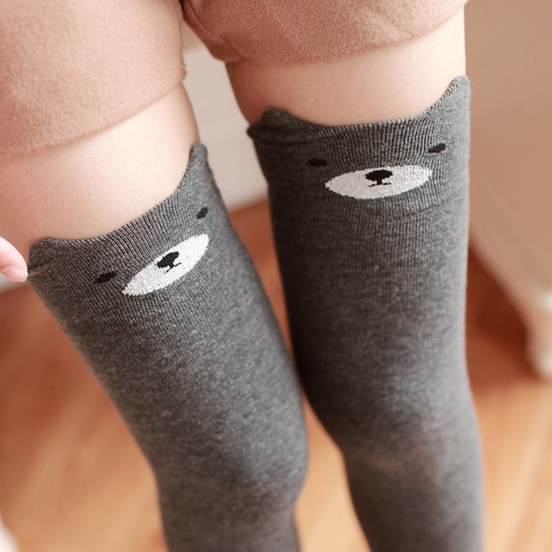 Kobiety Dziewczęta Cartoon Animal Cotton Stocking Kot Bear Over Knee High Tight Socks