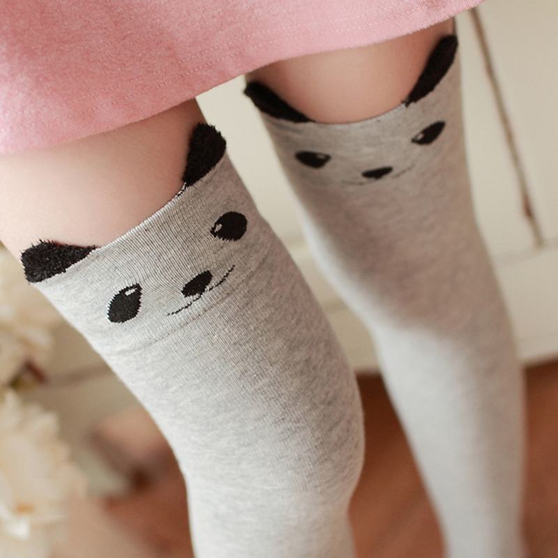 Kobiety Dziewczęta Cartoon Animal Cotton Stocking Kot Bear Over Knee High Tight Socks