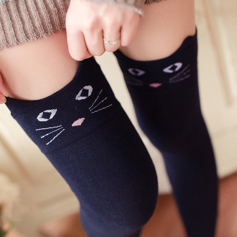 Kobiety Dziewczęta Cartoon Animal Cotton Stocking Kot Bear Over Knee High Tight Socks