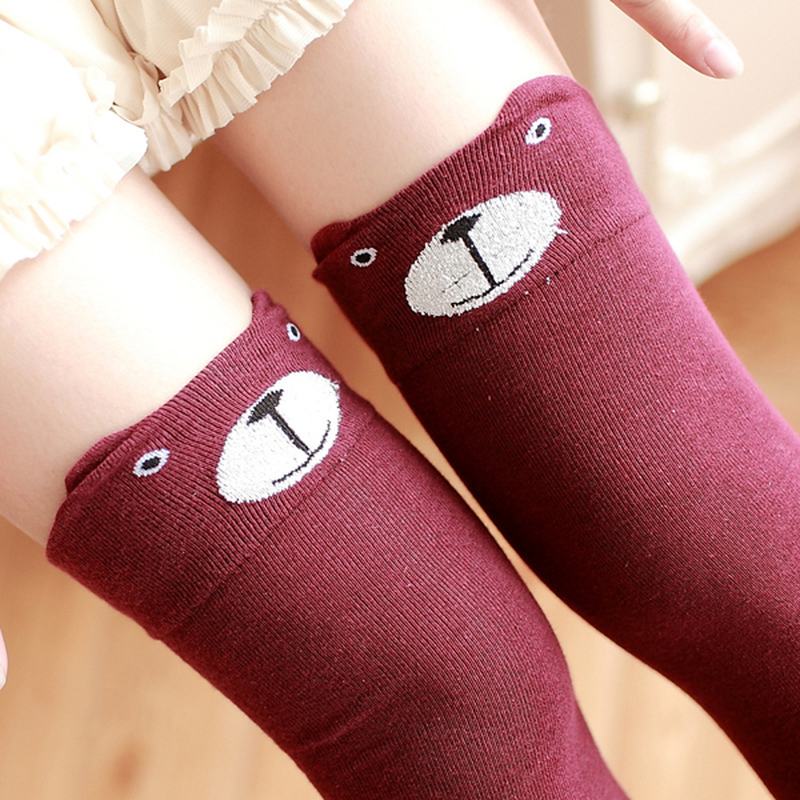 Kobiety Dziewczęta Cartoon Animal Cotton Stocking Kot Bear Over Knee High Tight Socks