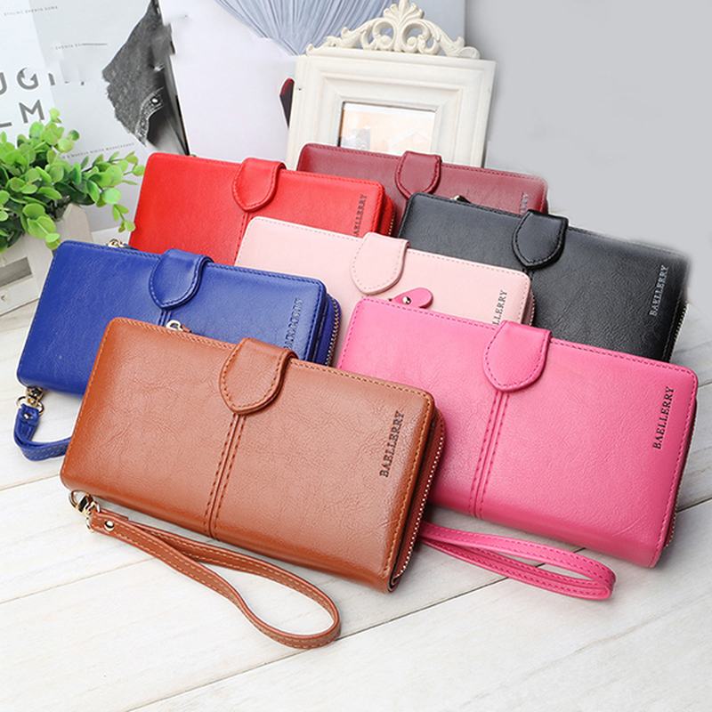 Kobiety Faux Leather Duża Pojemność Modna Torebka Portfel Pure Color Clutch Bag Posiadacz Karty