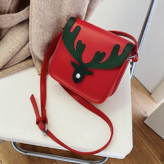 Kobiety Faux Leather Kontrastowy Kolor Christmas Elk Pattern Mała Kwadratowa Torba Torba Na Ramię Torba Przez Ramię