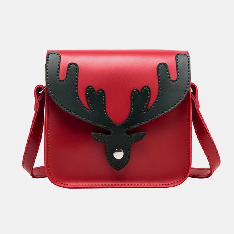 Kobiety Faux Leather Kontrastowy Kolor Christmas Elk Pattern Mała Kwadratowa Torba Torba Na Ramię Torba Przez Ramię