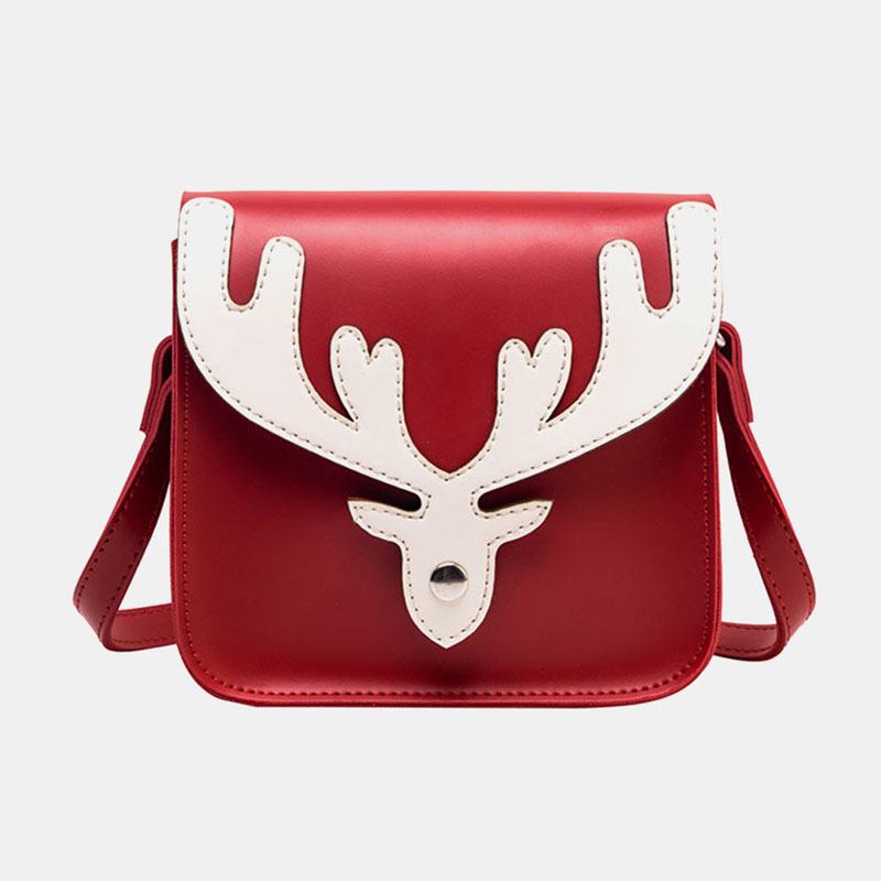 Kobiety Faux Leather Kontrastowy Kolor Christmas Elk Pattern Mała Kwadratowa Torba Torba Na Ramię Torba Przez Ramię