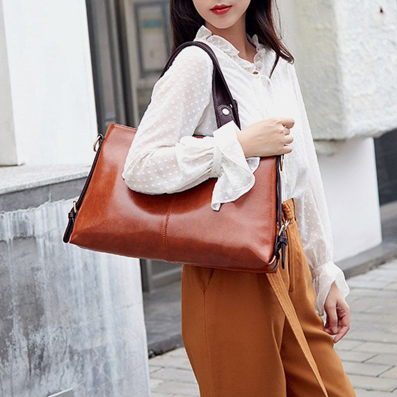 Kobiety Faux Leather Retro Lychee Pattern Torebka O Dużej Pojemności Torba Na Ramię Torba Przez Ramię Tote