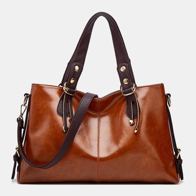 Kobiety Faux Leather Retro Lychee Pattern Torebka O Dużej Pojemności Torba Na Ramię Torba Przez Ramię Tote