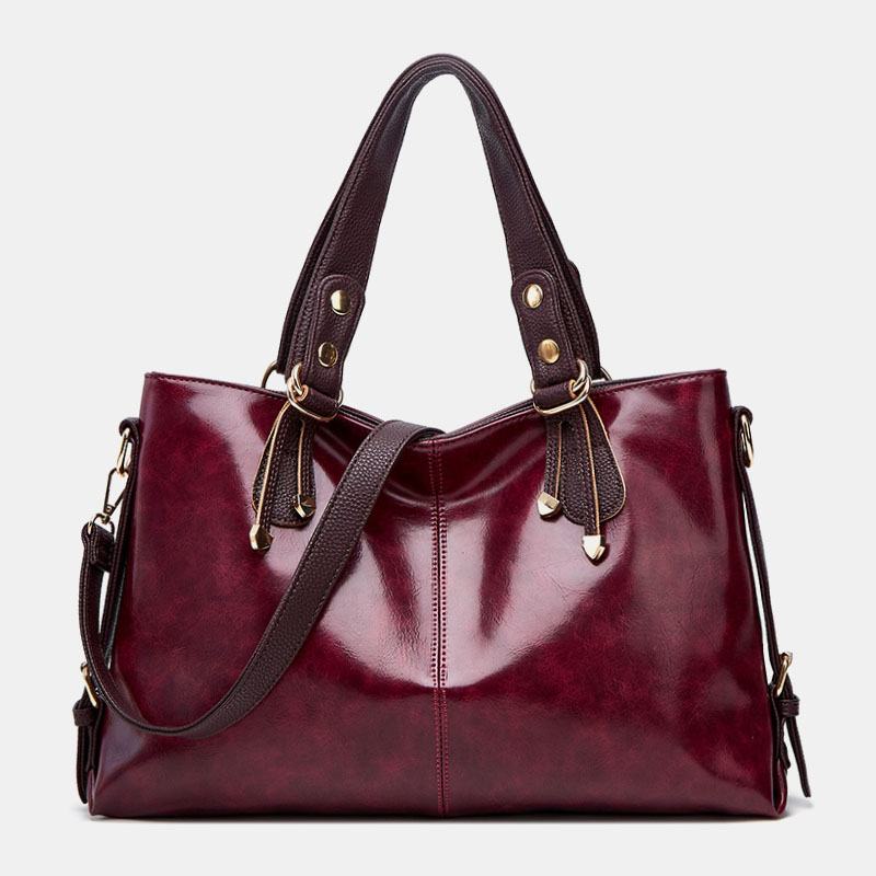 Kobiety Faux Leather Retro Lychee Pattern Torebka O Dużej Pojemności Torba Na Ramię Torba Przez Ramię Tote