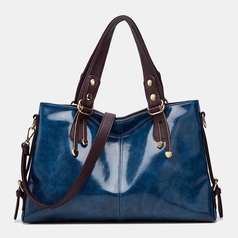 Kobiety Faux Leather Retro Lychee Pattern Torebka O Dużej Pojemności Torba Na Ramię Torba Przez Ramię Tote