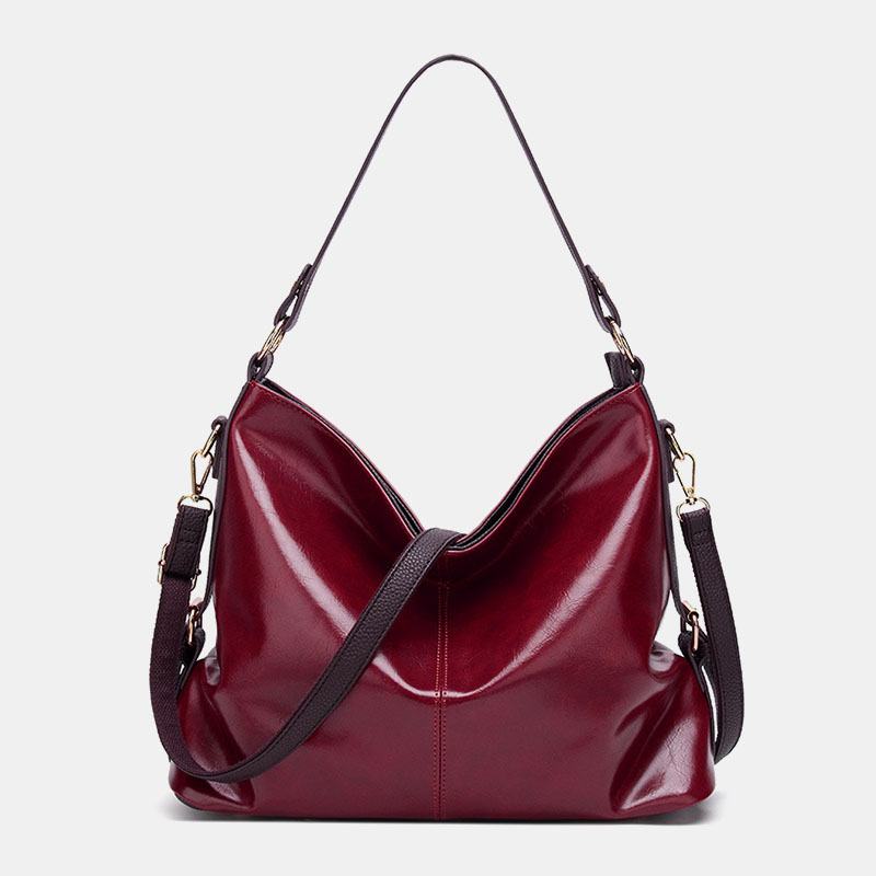 Kobiety Faux Leather Retro Moda Duża Woskowana Skórzana Torebka Torba Na Ramię Tote