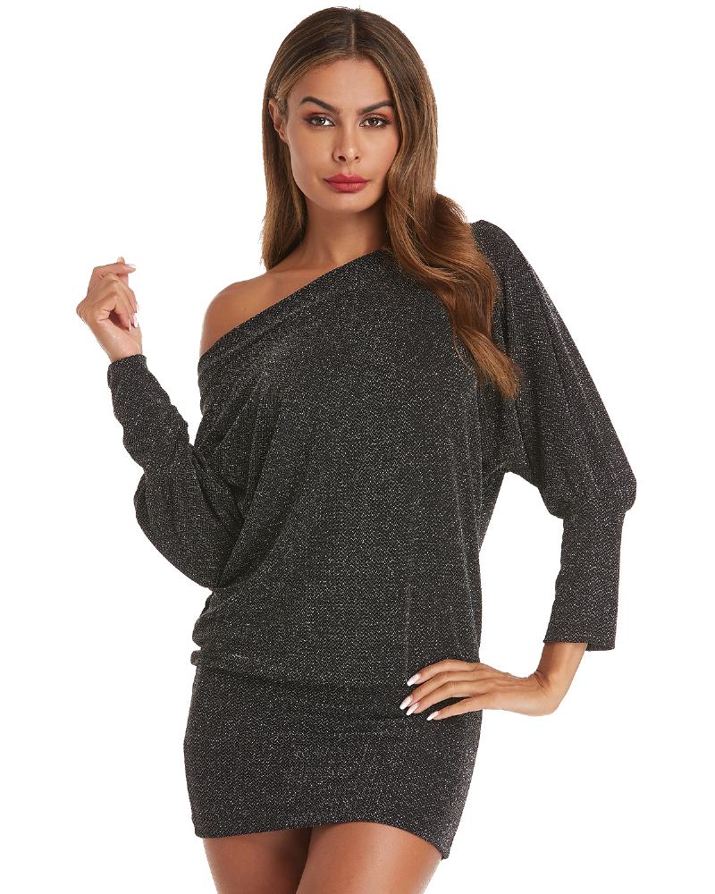 Kobiety Fine Flash Off Shoulder Batwing Sleeve Bawełniana Spódnica Biodrowa