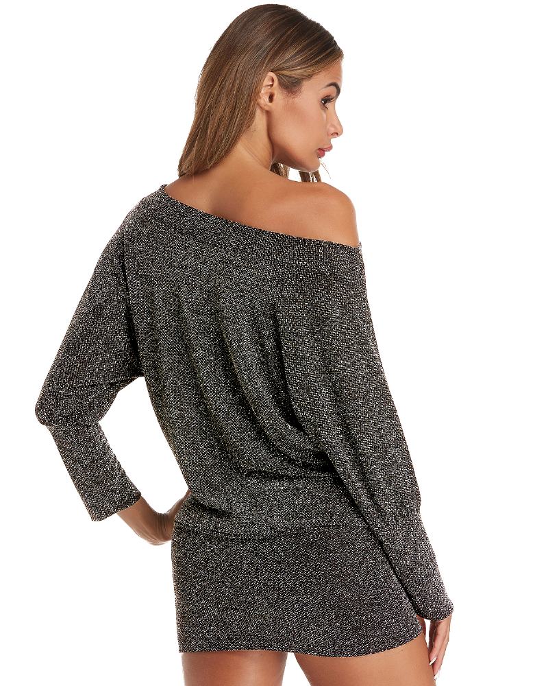 Kobiety Fine Flash Off Shoulder Batwing Sleeve Bawełniana Spódnica Biodrowa