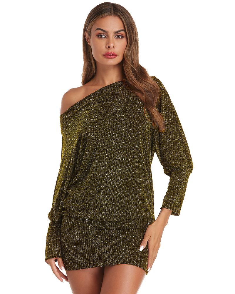 Kobiety Fine Flash Off Shoulder Batwing Sleeve Bawełniana Spódnica Biodrowa