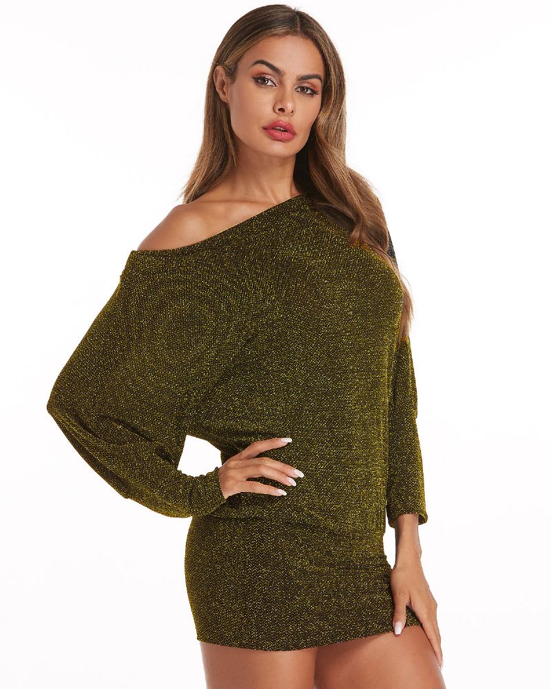 Kobiety Fine Flash Off Shoulder Batwing Sleeve Bawełniana Spódnica Biodrowa