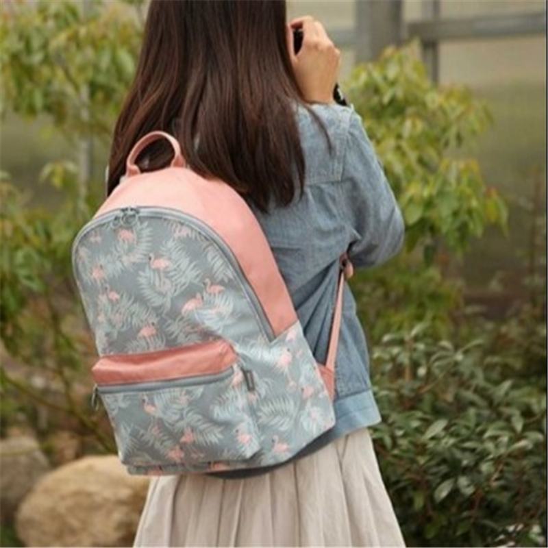 Kobiety Flamingo Cartoon Drukarnie Plecak Floral Casual Girl School Bag