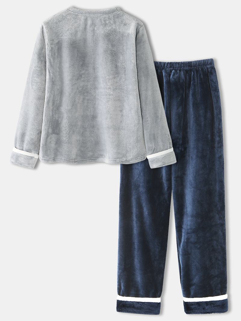 Kobiety Flanelowe Litery Graficzne Haftowane Bluzy Spodnie W Pasie Domu Zestaw Piżamy
