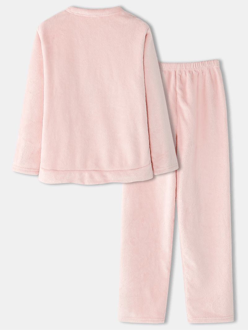 Kobiety Flanelowe Świnia Grafiki Bluzy Z Długim Rękawem W Pasie Spodnie Zagęścić Domowy Zestaw Piżamy