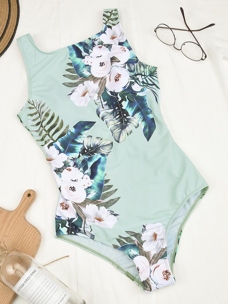 Kobiety Floral Drukowanie Backless Stroje Kąpielowe Hawaii Holiday Beach One Piece