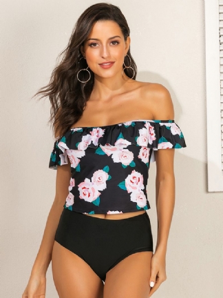 Kobiety Floral Drukowanie Ruffles Wysoka Talia Tankini Hawaii Beach Swimwear