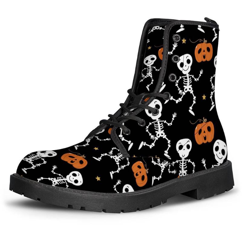 Kobiety Funny Skeleton Pumpkin Nadruk Miękka Guma Antypoślizgowa Podeszwa Martin Boots