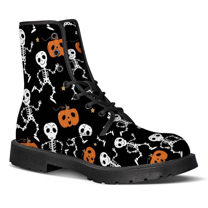 Kobiety Funny Skeleton Pumpkin Nadruk Miękka Guma Antypoślizgowa Podeszwa Martin Boots