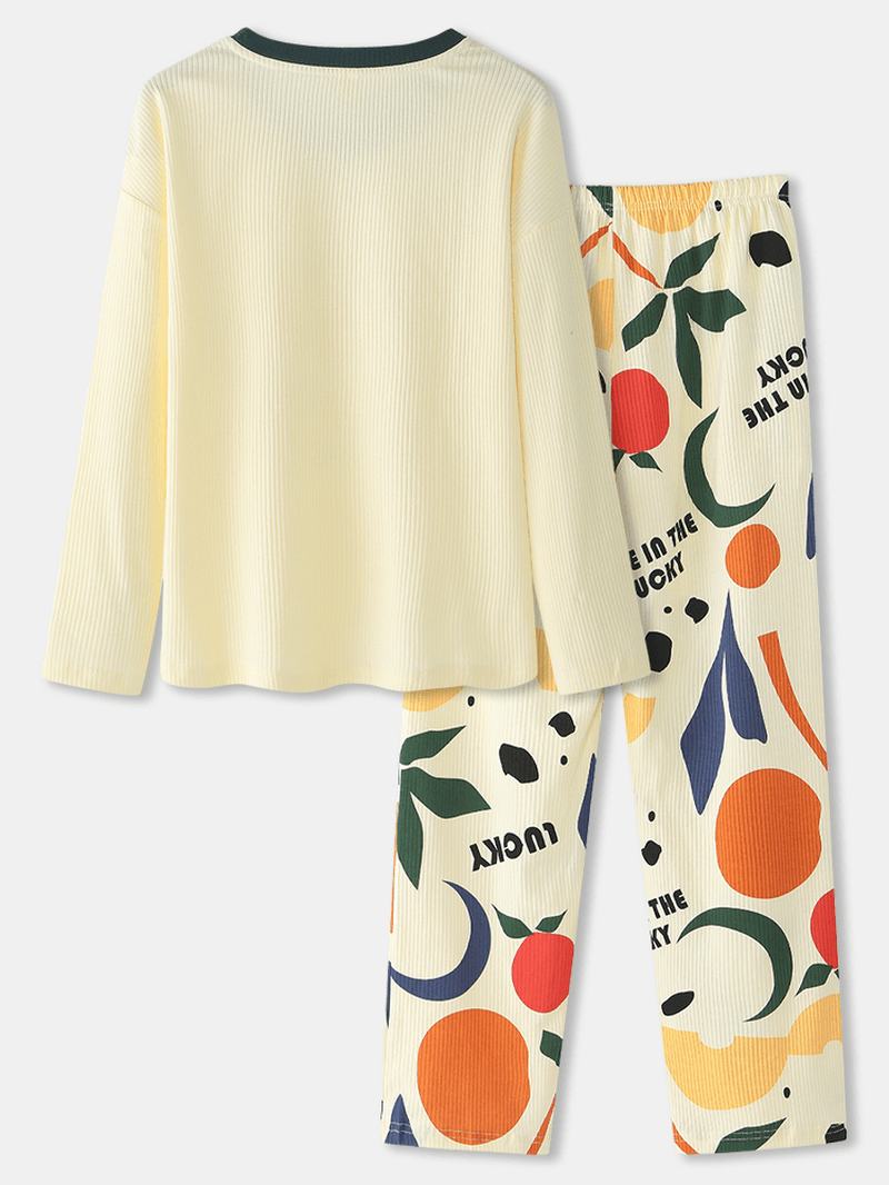 Kobiety Graphics Letter Drukowanie Rib Pullover Elastyczny Pas Kieszeń Home Piżama Set