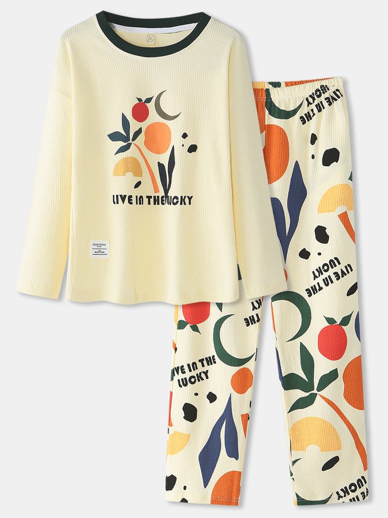Kobiety Graphics Letter Drukowanie Rib Pullover Elastyczny Pas Kieszeń Home Piżama Set