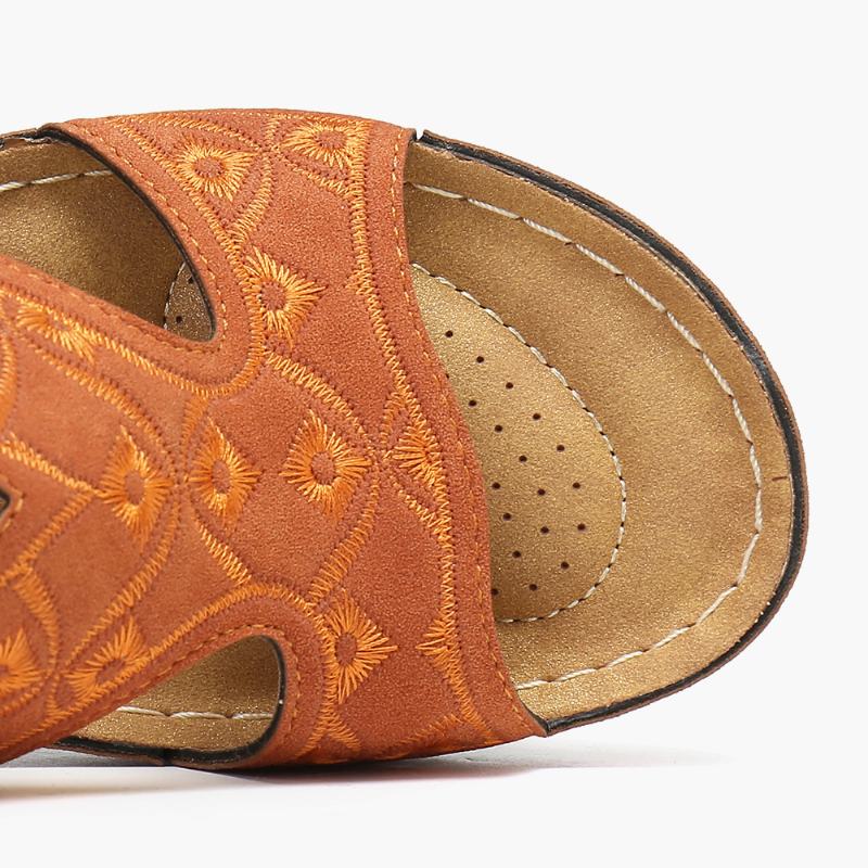 Kobiety Hafty Open Toe Casual Slip Na Letnich Sandałach Na Koturnie