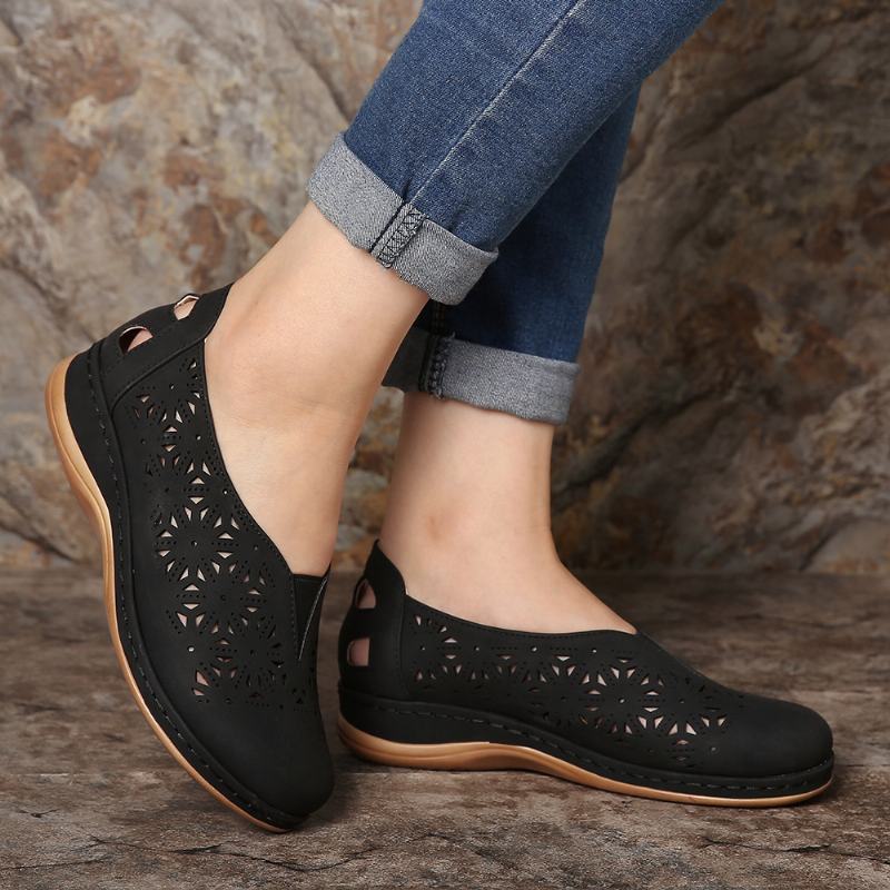 Kobiety Hollow Out Antypoślizgowa Gumka Slip On Casual Flats