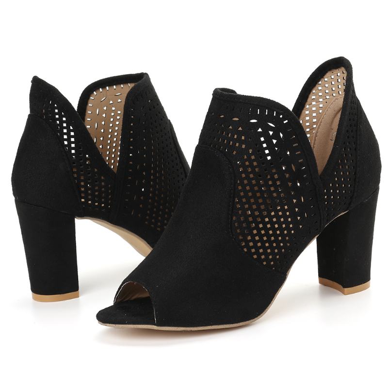 Kobiety Hollow Out Peep Toe Slip Na Przyczynowych Wysokich Obcasach Biurowych