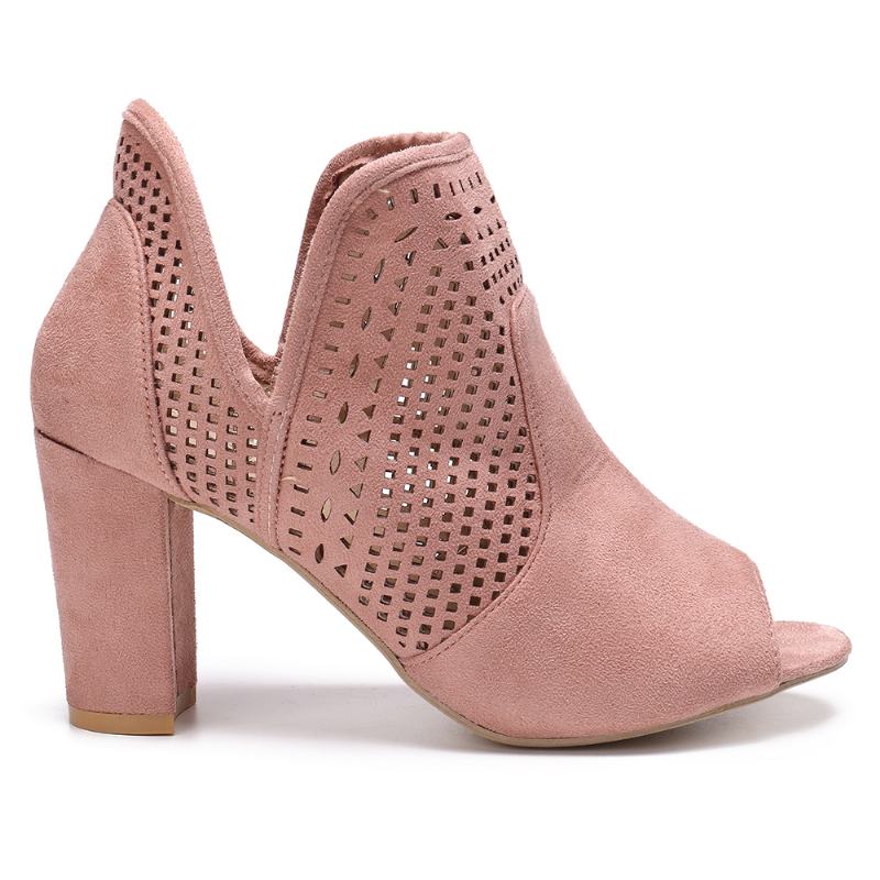 Kobiety Hollow Out Peep Toe Slip Na Przyczynowych Wysokich Obcasach Biurowych