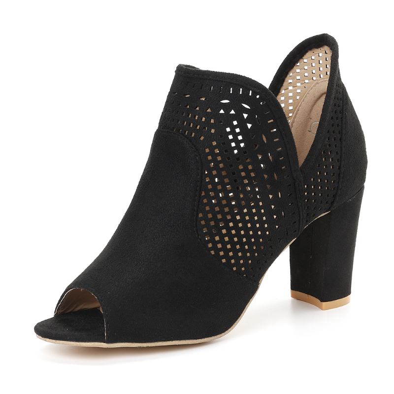 Kobiety Hollow Out Peep Toe Slip Na Przyczynowych Wysokich Obcasach Biurowych