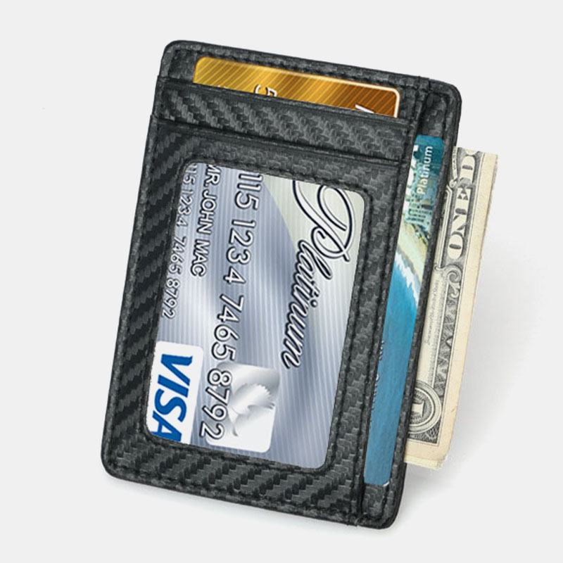 Kobiety I Mężczyźni Etui Na Karty Z Prawdziwej Skóry Wzór Z Włókna Węglowego Multi-card Slot Wallet