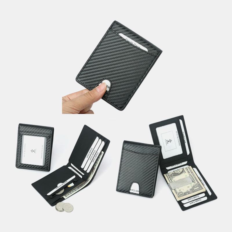 Kobiety I Mężczyźni Etui Na Karty Z Prawdziwej Skóry Wzór Z Włókna Węglowego Multi-card Slot Wallet