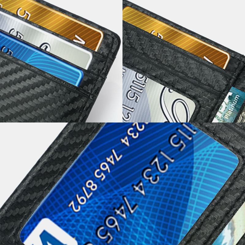 Kobiety I Mężczyźni Etui Na Karty Z Prawdziwej Skóry Wzór Z Włókna Węglowego Multi-card Slot Wallet