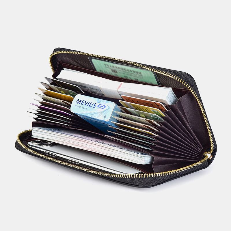 Kobiety I Mężczyźni Pu Leather Lychee Pattern Multi-card Slot Odpinany Pasek Na Nadgarstek Retro Middle Length Card Holder Clutch Wallets