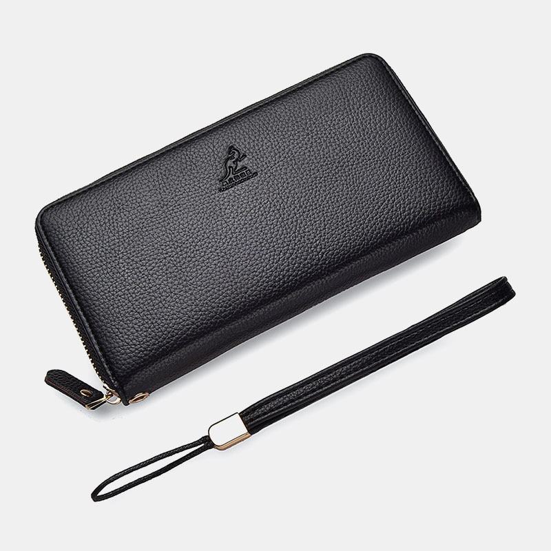 Kobiety I Mężczyźni Pu Leather Lychee Pattern Multi-card Slot Odpinany Pasek Na Nadgarstek Retro Middle Length Card Holder Clutch Wallets