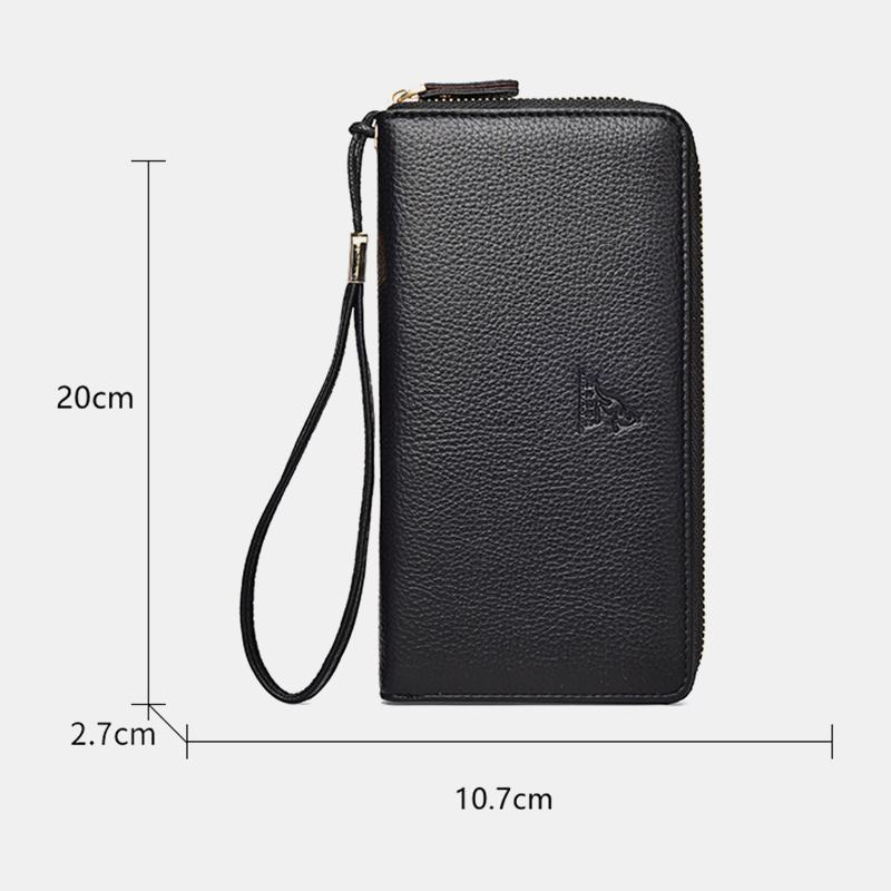 Kobiety I Mężczyźni Pu Leather Lychee Pattern Multi-card Slot Odpinany Pasek Na Nadgarstek Retro Middle Length Card Holder Clutch Wallets