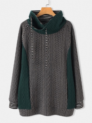 Kobiety Kabel Z Dzianiny W Paski Patchwork Sweter Swobodny Bluzy Jacquard Z Długim Rękawem
