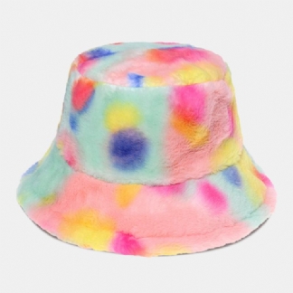 Kobiety Kolorowe Tie-dye Puszyste Zagęścić Zimowa Ciepła CZapka Typu Bucket Faux Rabbit Fur Outdoor Casual Wiatroszczelna CZapka Chroniąca Przed Chłodem