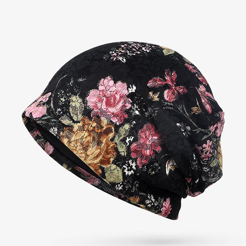 Kobiety Kwiaty Bawełniana Koronkowa CZapka Beanie Etniczne Vintage Dobre Elastyczne Oddychające CZapki Turban